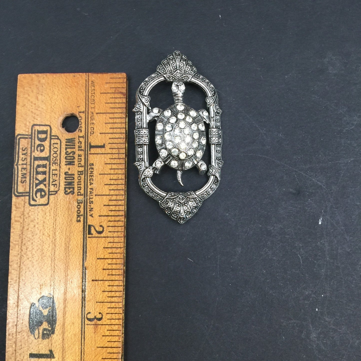 Vintage Golden Silvertone Turtle Rhinestone Brooch Costume Jewelry