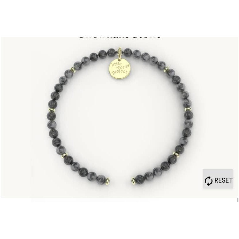 Little Words Project Black Gray Snowflake Stone Beaded Bracelet "MENTOR" Letters