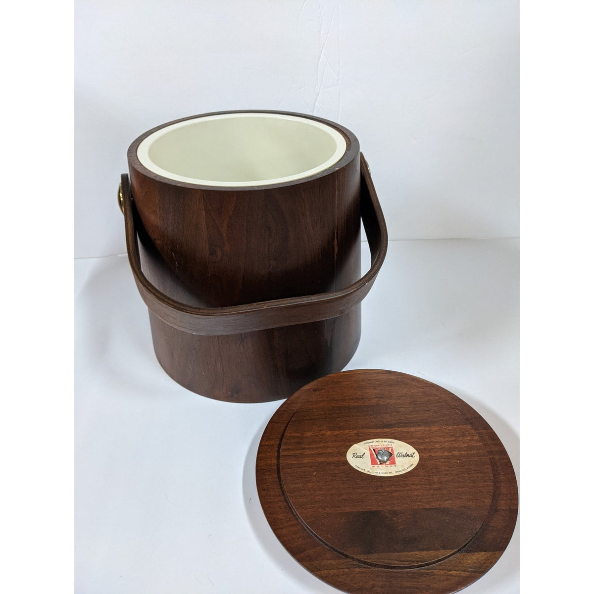 Midcentury modern Vermillion walnut ice box MCM with insert