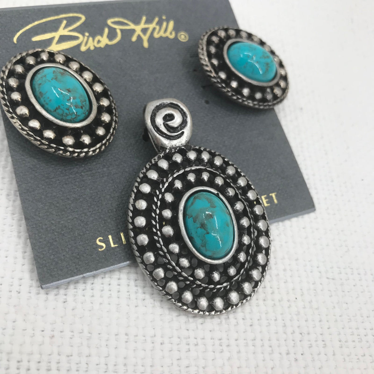 Birch Hill Concha Jewelry Earrings / slide Pendant 3 pc. Turquoise Color Western