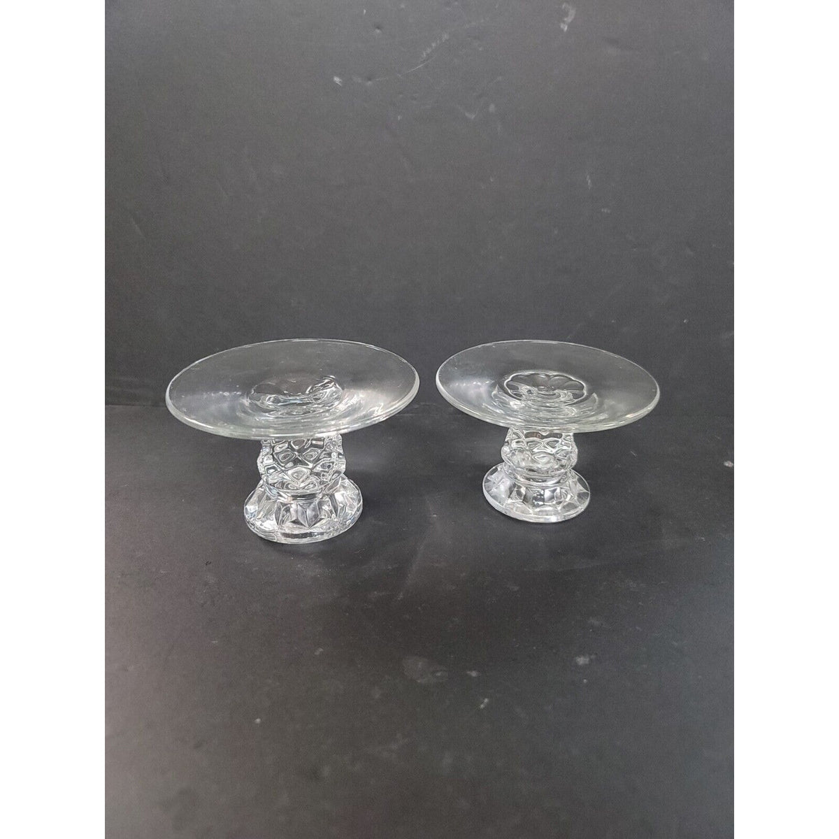 Fostoria Glass American Pattern Low Candle Holders Two Line #2056 PAIR CLEAR