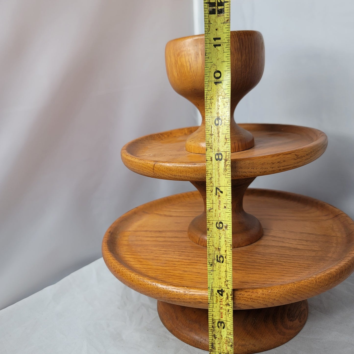3 tier wood snack tray cheese MCM party Teak Vintage One Piece Centerpiece