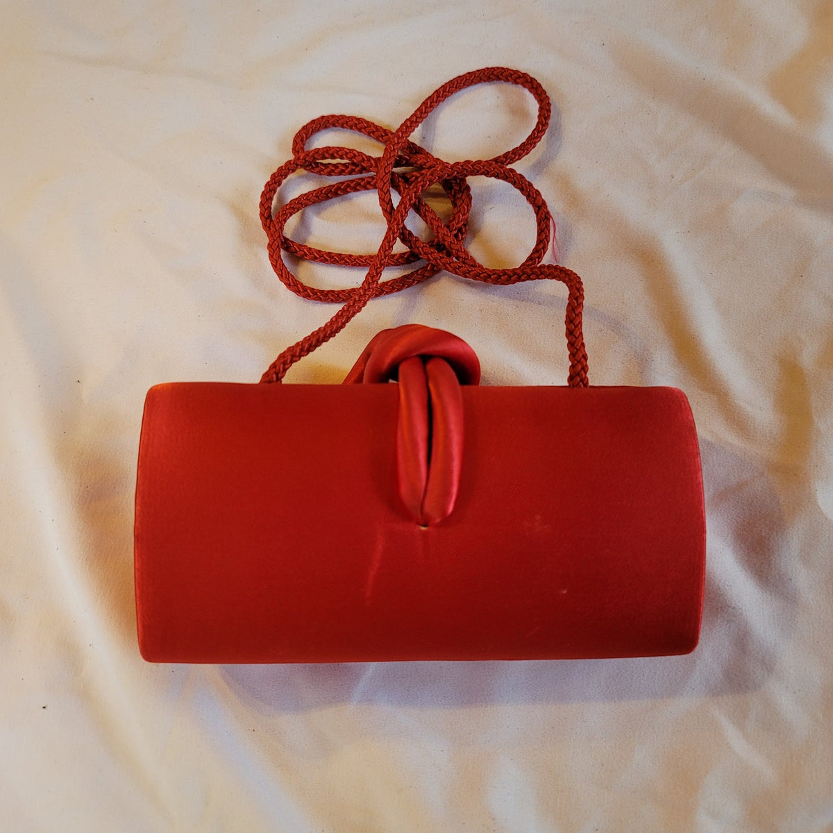 TINY Solid Cylinder Clutch Cross Body Purse Double Handle Strap Red