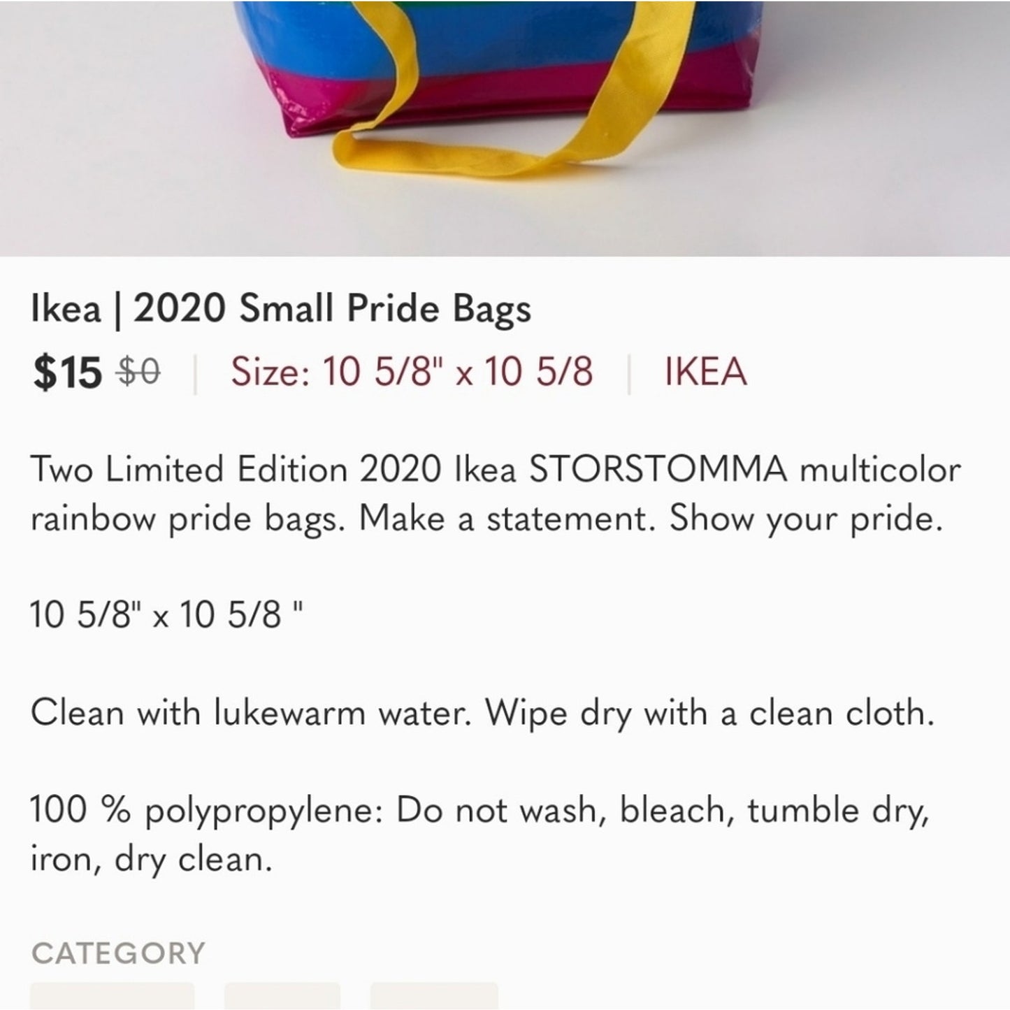 Ikea | 2020 Small Pride Bags w/ handles RAINBOW lot of 2 shopping carry all