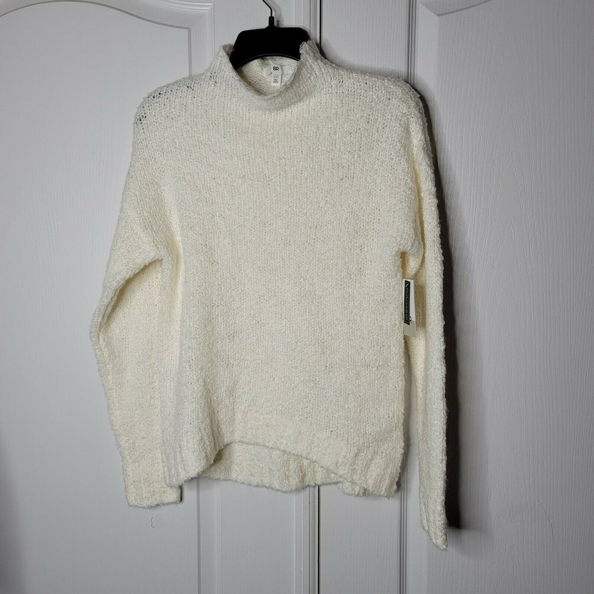 BP Funnel Neck Bouclé Sweater Pullover Mock Neck Long Sleeve Ivory Size XXS
