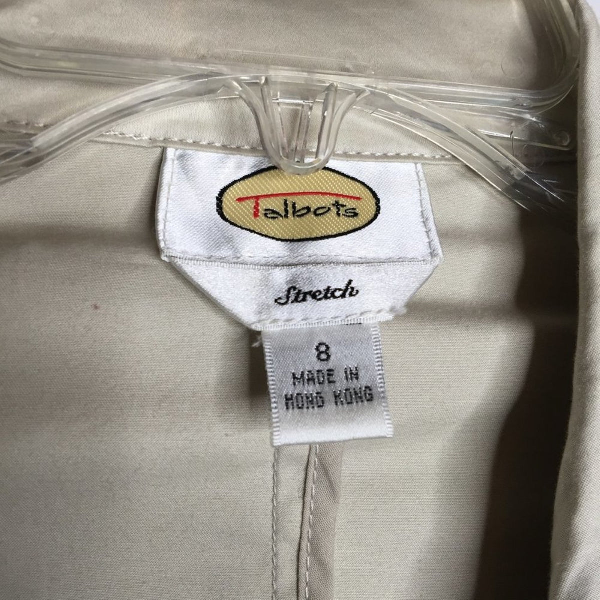 Talbots Stretch 4 Button Blazer Jacket Long Sleeve Two Front Pockets Tan Size 8
