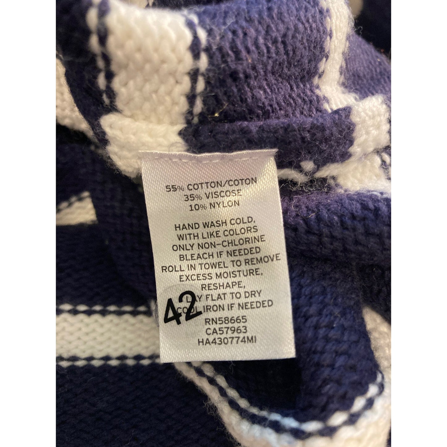 Halogen X Atlantic-Pacific Crew Sweater Sz Large Navy/White Cathy Stripes NWT