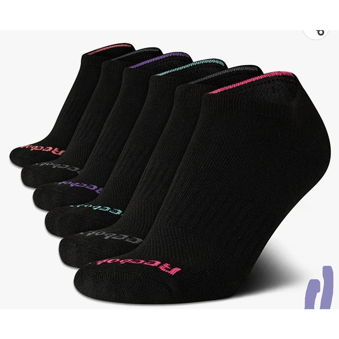 Reebok New Ladies Low Cut 6 pack socks shoe size 4-10 Black