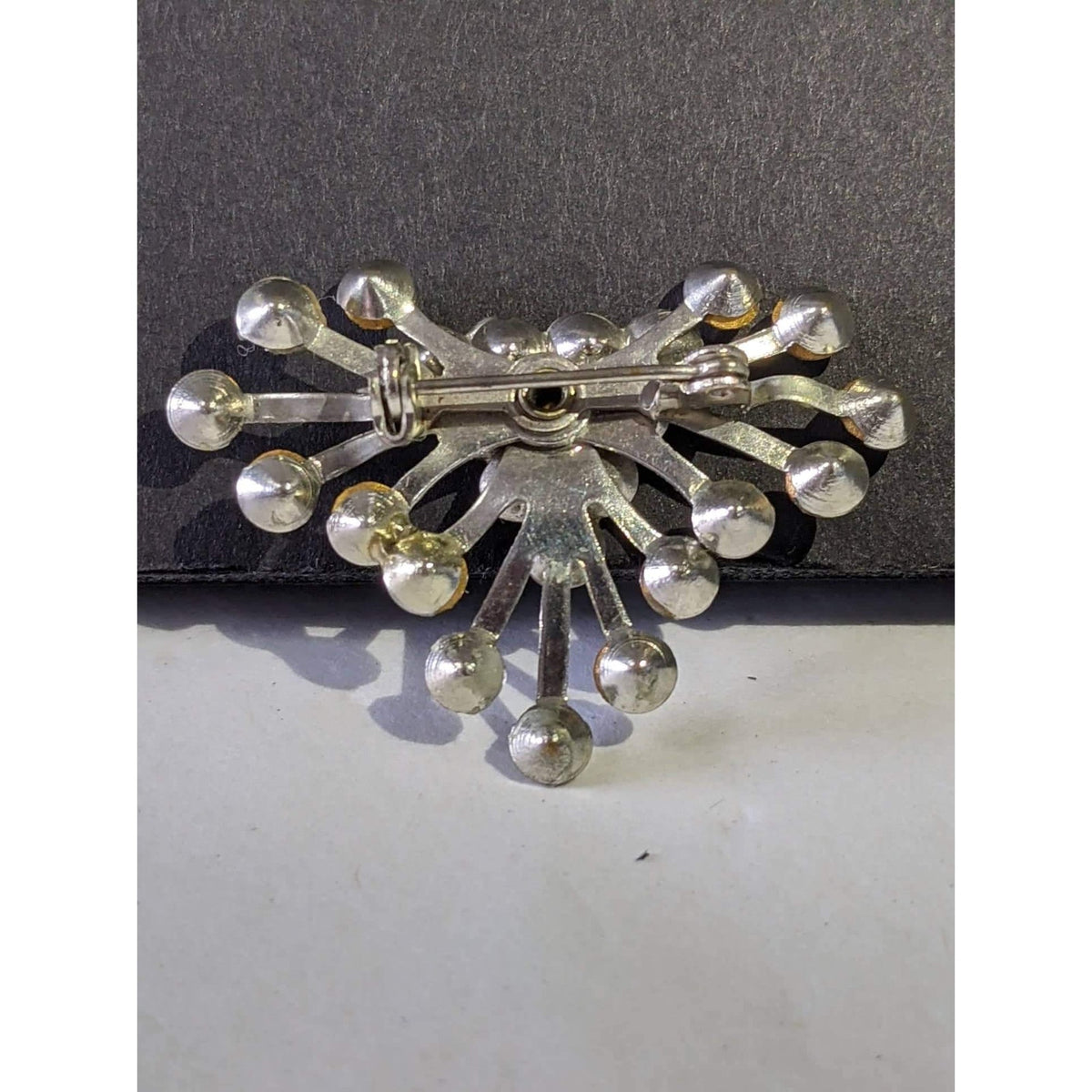 Vintage Chevron Rhinestone Silver Brooch Mid Century Modern