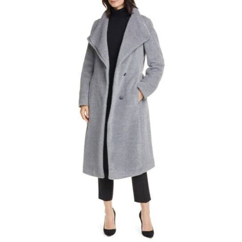 Boss Hugo BOSS Coexpen Coat High-Necked Self-Tie Belt Long Sleeve Silver 6 WOOL