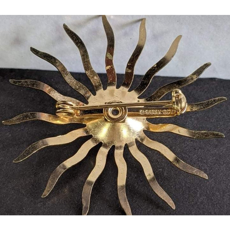 Sarah Coventry Goldtone Sun Rhinestone Center Brooch Mid Century Modern