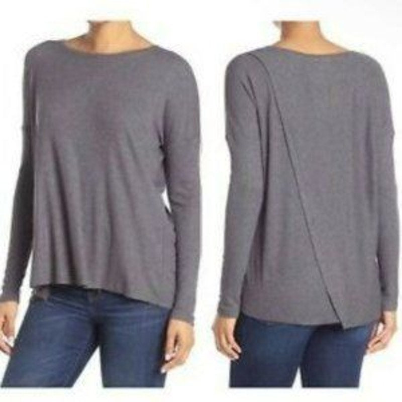 H by Bordeaux Split Back Long Sleeve Rib Knit Sweater XS/Extra Small Black NWT