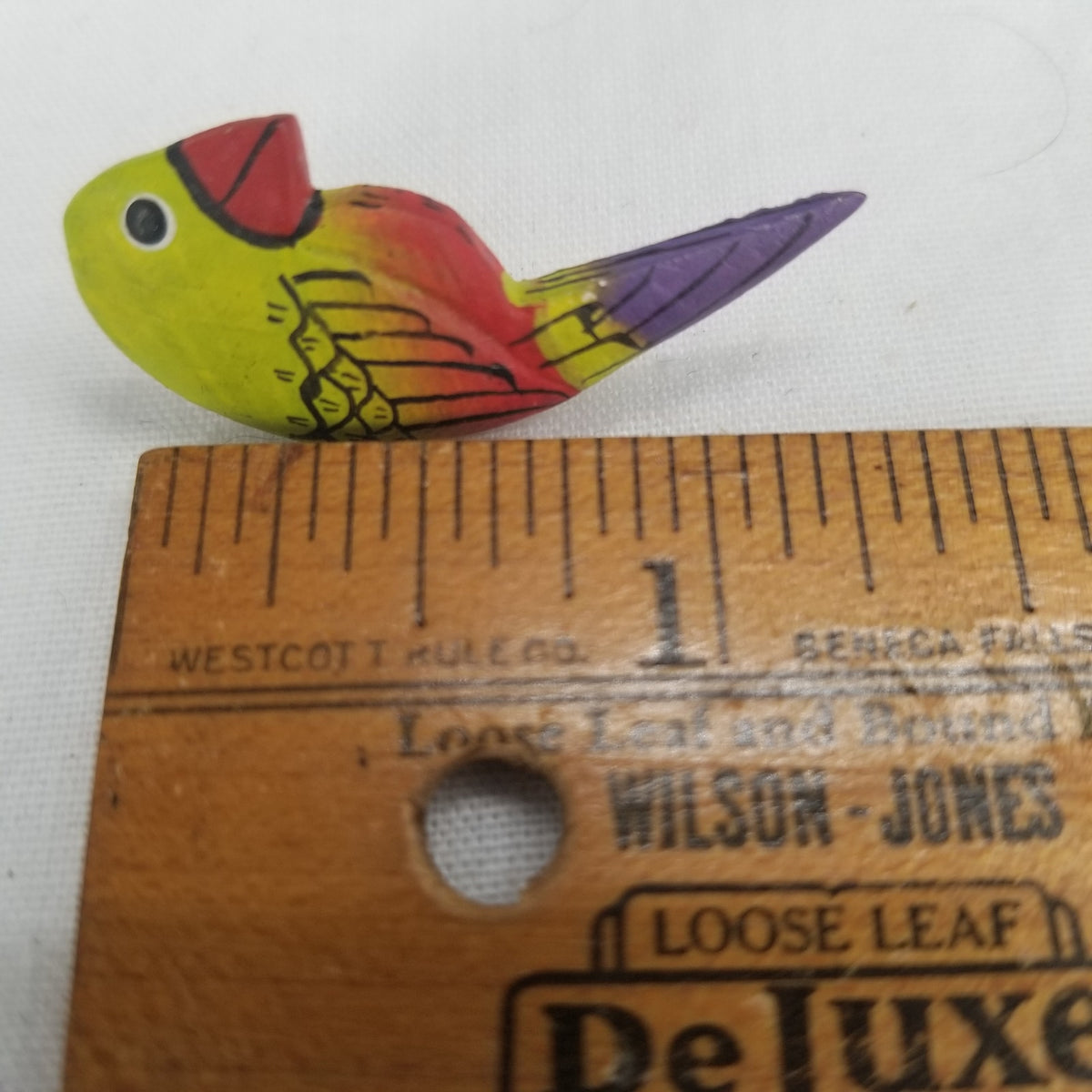 Vintage Wooden Green Parrot Post lapel pin tack Costume Jewelry exotic bird