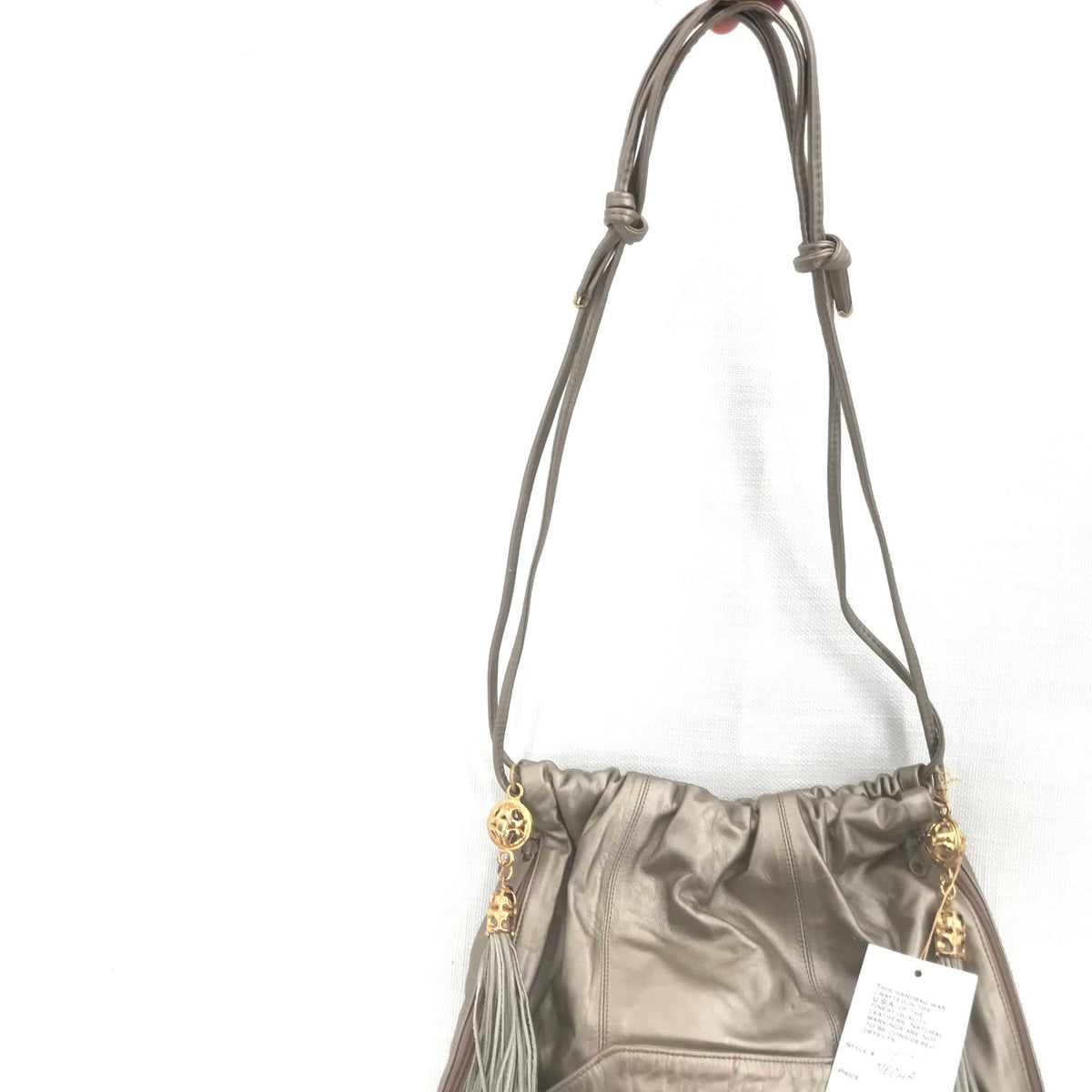 Paul Joseph Metallic Leather Mocha Tasseled Shoulder Bags Double Strap Tan NWT