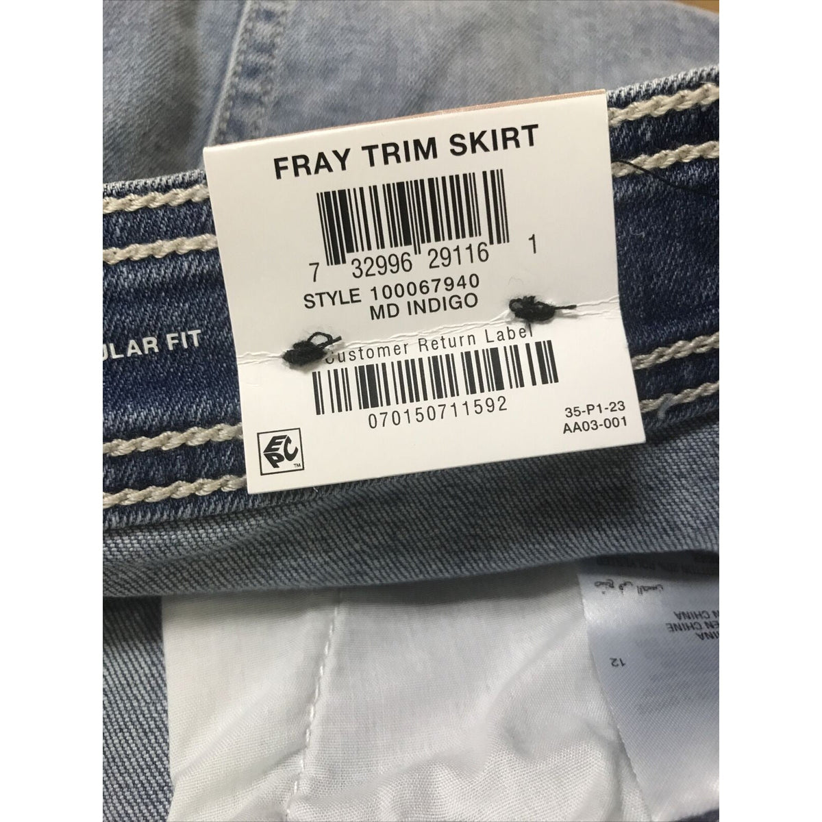 INC International Concepts Tulip-Hem Jean Skirt Button Fly Medium Indigo 12