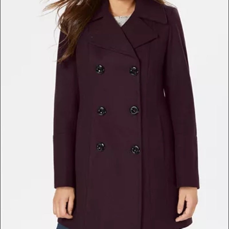 Anne Klein NWT Merlot Double Breasted Peacoat Jacket Size Small Wine 6 button