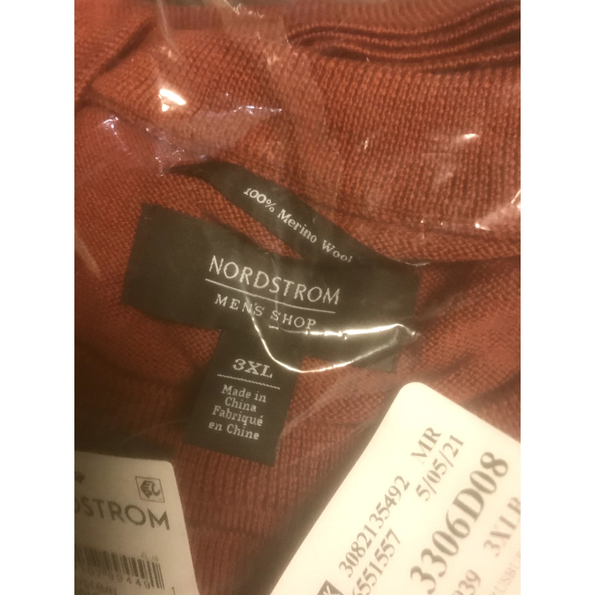 Nordstrom Men's Shop NWT Burgundy Russet Crew Neck Sweater 3XL