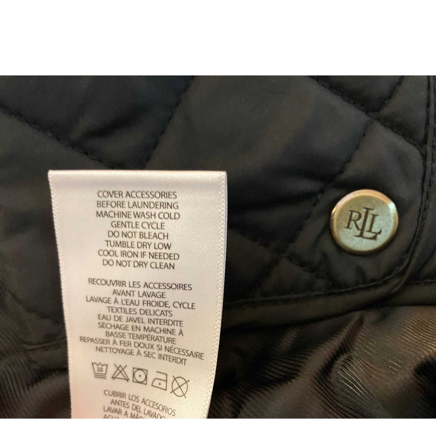 Ralph Lauren Snap Front Quilted Jacket Sz SP / Small Petite Black NWT