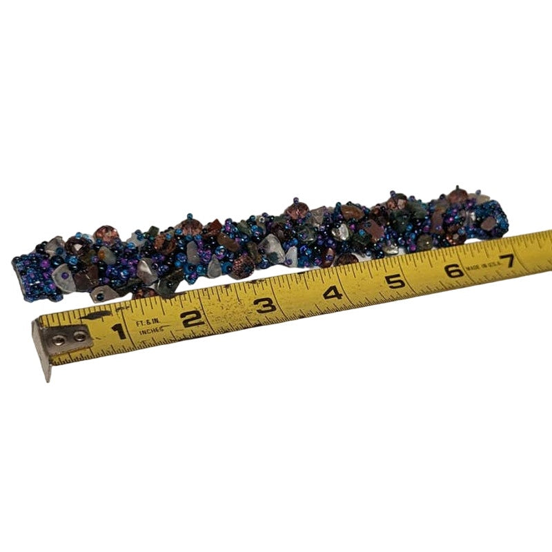 Handmade Art Blue Glass Agate Crystal Stone Beaded Bracelet Magnetic Closure 7"