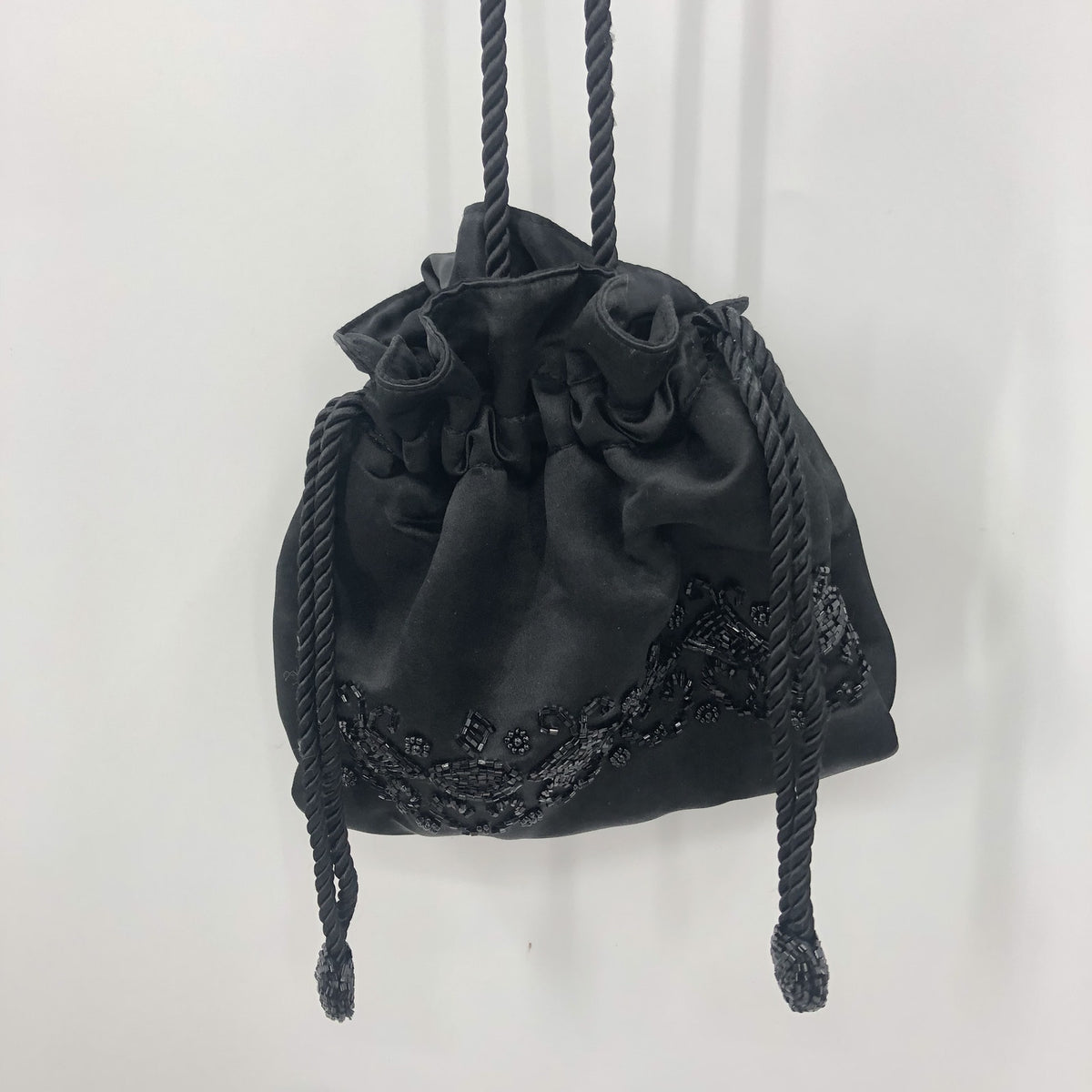 Ann Taylor Women's Beaded Drwastring Closure Bucket Bag Black Size One