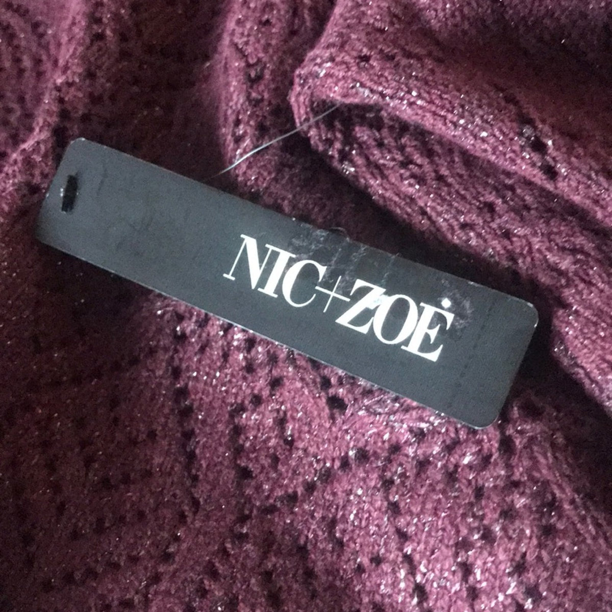 Nic+Zoe Purple Metallic Open Knit Sweater Small
