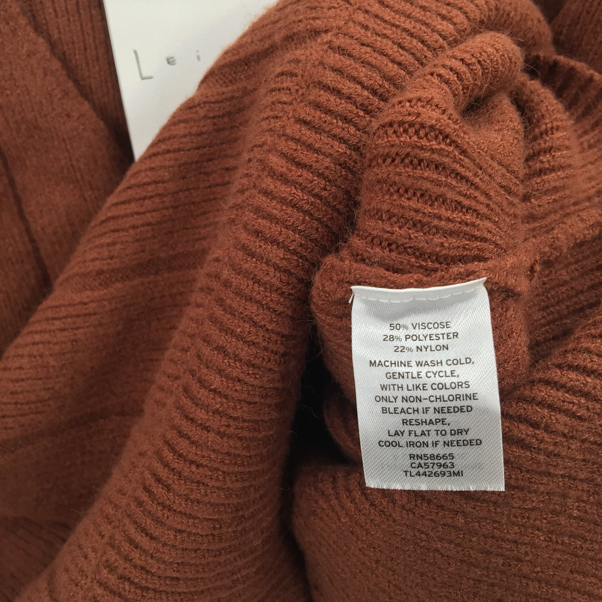 Leith Faux Wrap Pullover Ribbed Sweater Long Sleeve V-Neck Brown Size Medium