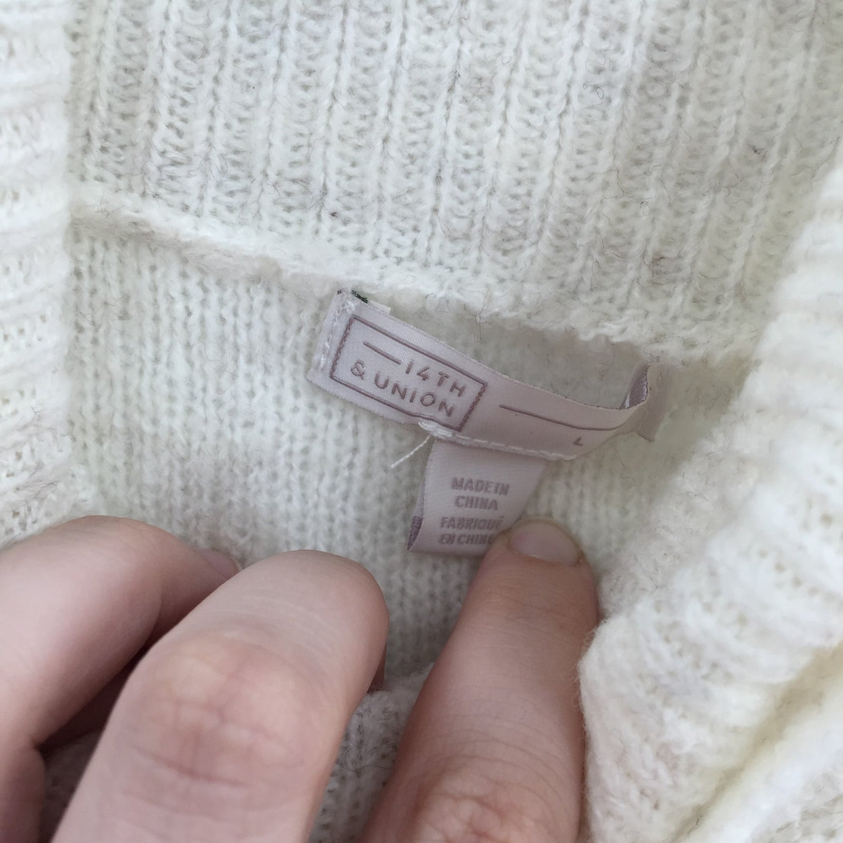 14th & Union Cozy Cable Turtleneck Tunic Sweater Long Sleeves Ivory Size Large