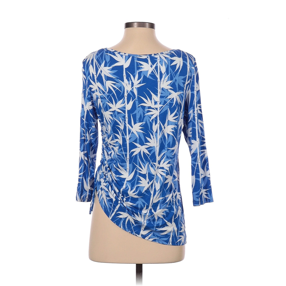 Ruby Rd. 3/4 Sleeve Top Size SMALL Blue White Floral Tropical Pattern Women Top