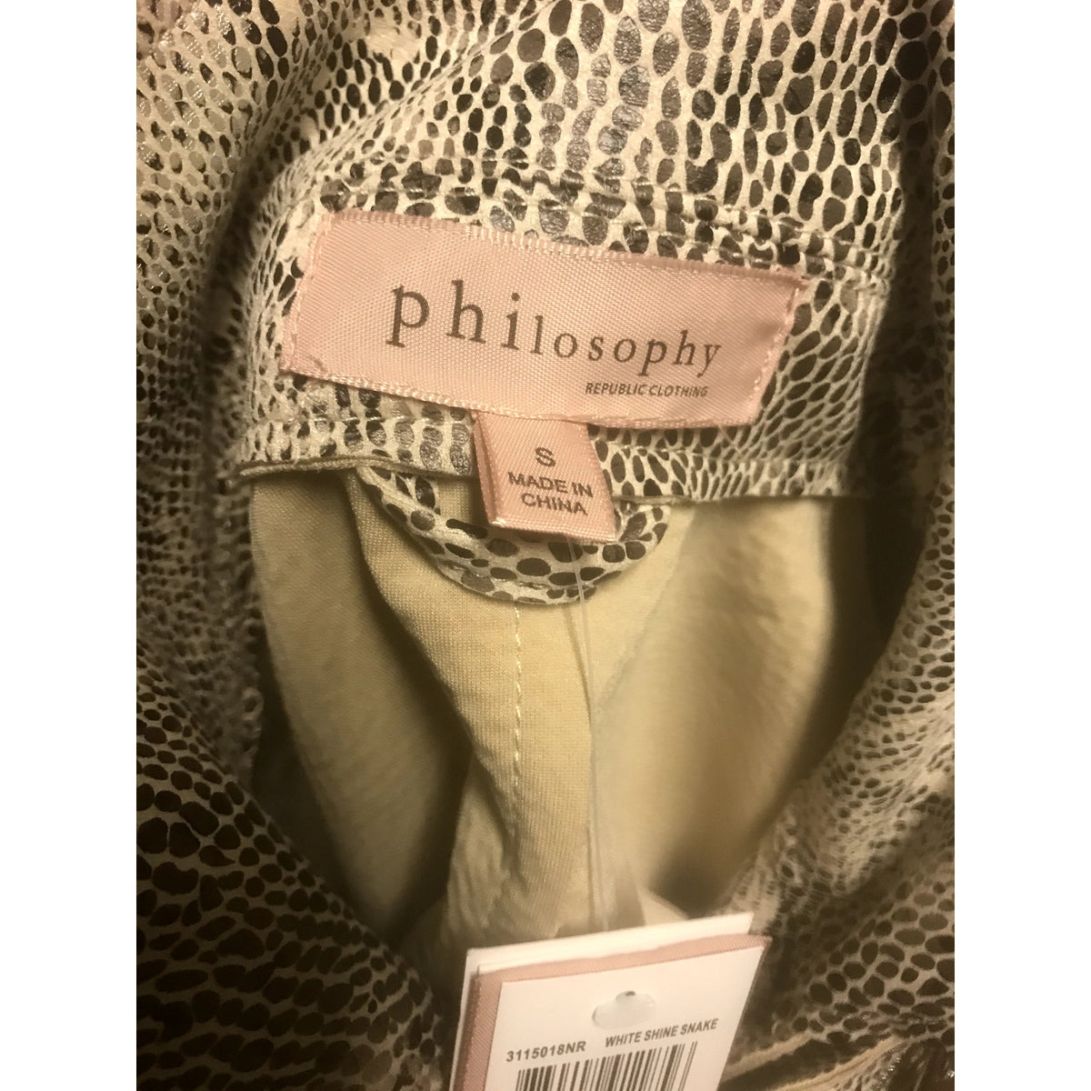 Philosophy NWT Snake Print Faux Leather Moto Jacket Small