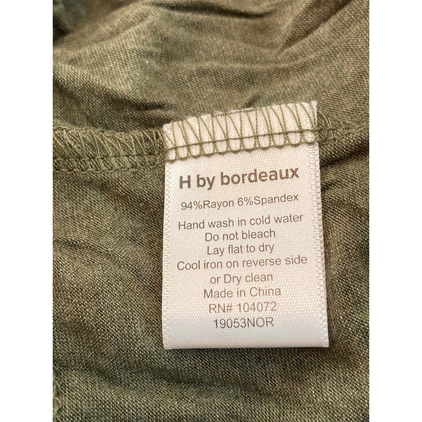 H by Bordeaux Drawstring Waist 3/4 Sleeve Top Sz Medium in Green Heather NWT