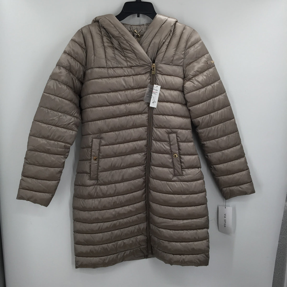 Via Spiga Packable Hooded Down Quilted Puffer Parka Coat Jacket Moonstone Small