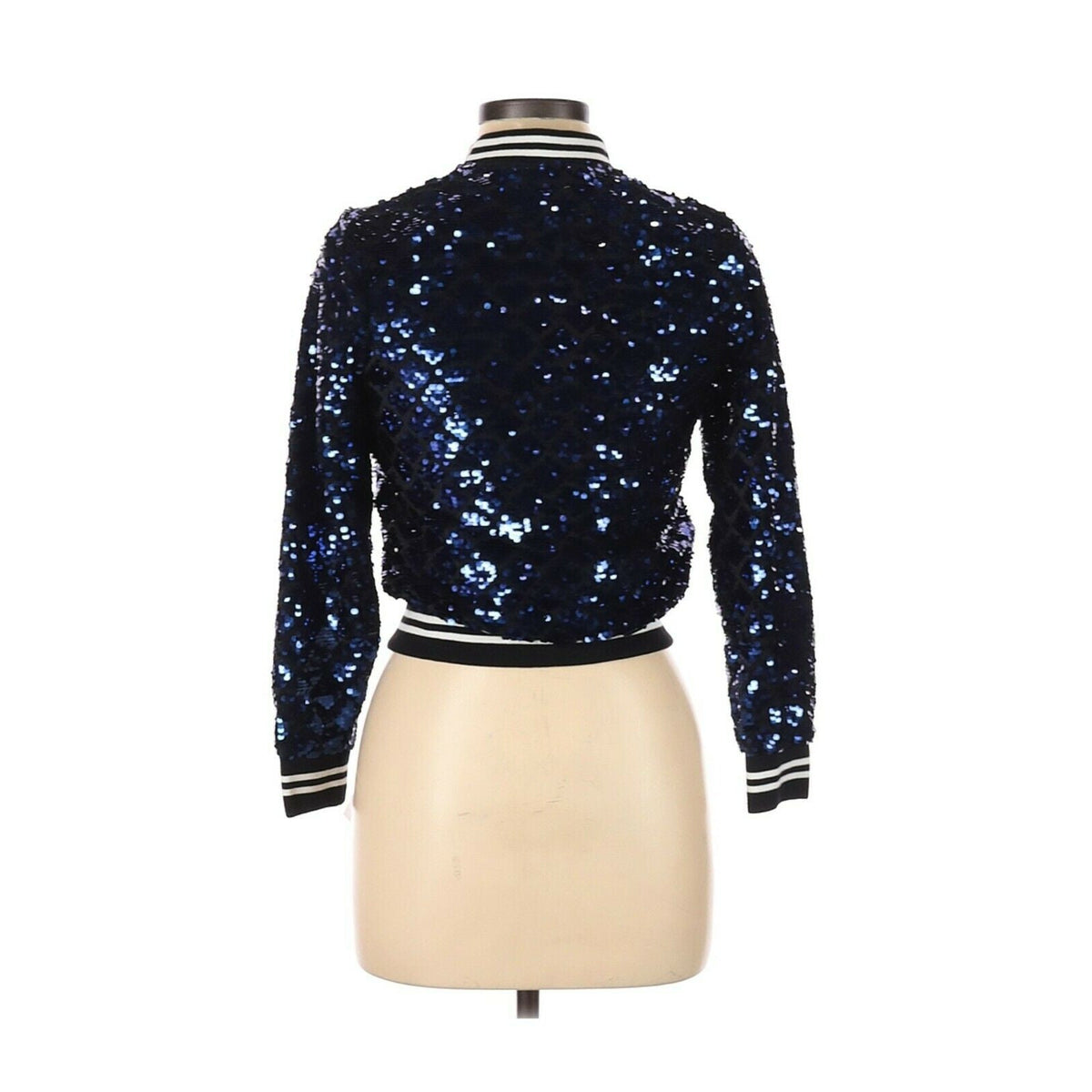 Urban Republic Sequined Front Full Zip Jacket Long Sleeve Cuff Black Blue Large