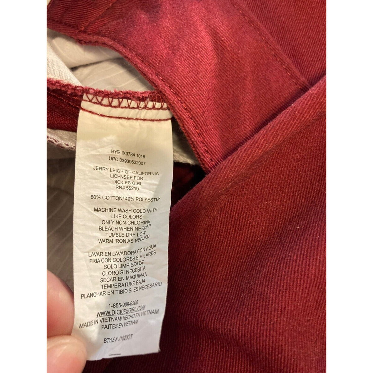 Dickies Straight Leg Juniors Flat Front Mid Rise Pants Size 11/30 Burgundy NWT