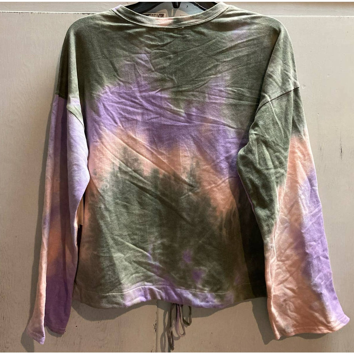 14th & Union Top Small Olive Pink Tie Dye NEW Sweatshirt Soft Drawstring Waist