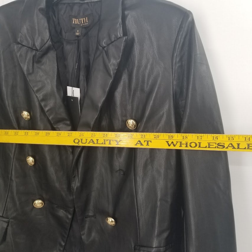 Truth by Republic Faux Black Leather Jacket Gold Buttons SOFT Coat SUPER SOFT