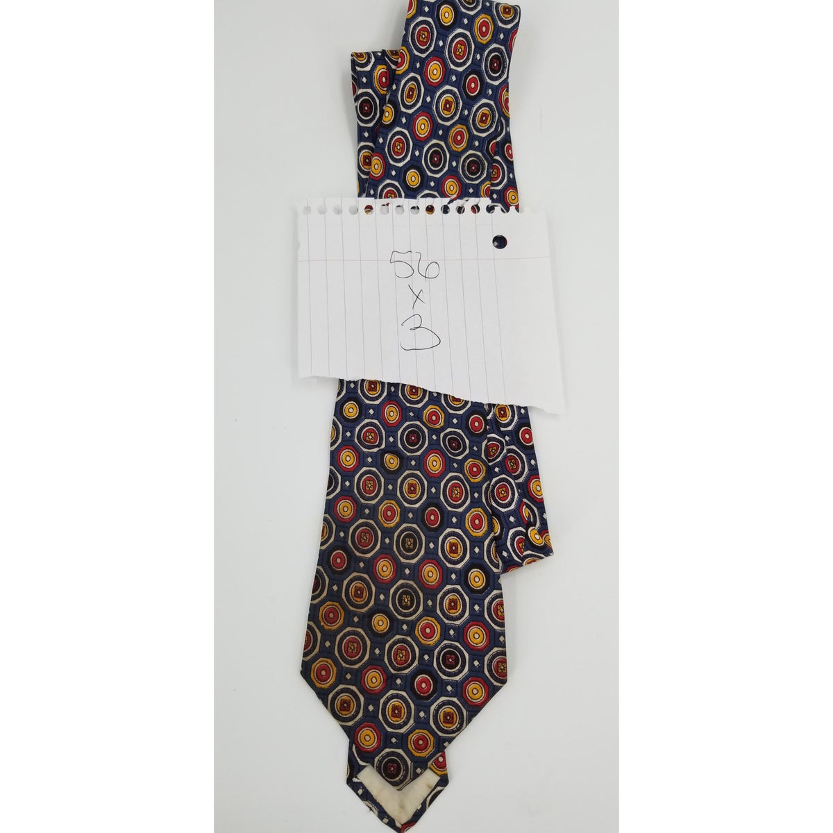Vintage Mens Neck Tie 56" Octagonal Pattern Blue Red Yellow wide geometric