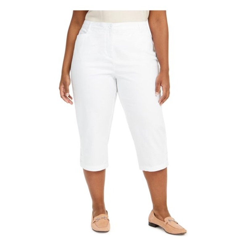 Karen Scott Tummy Control Comfort Waist Capri Pants Belt Loops White 10P NEW