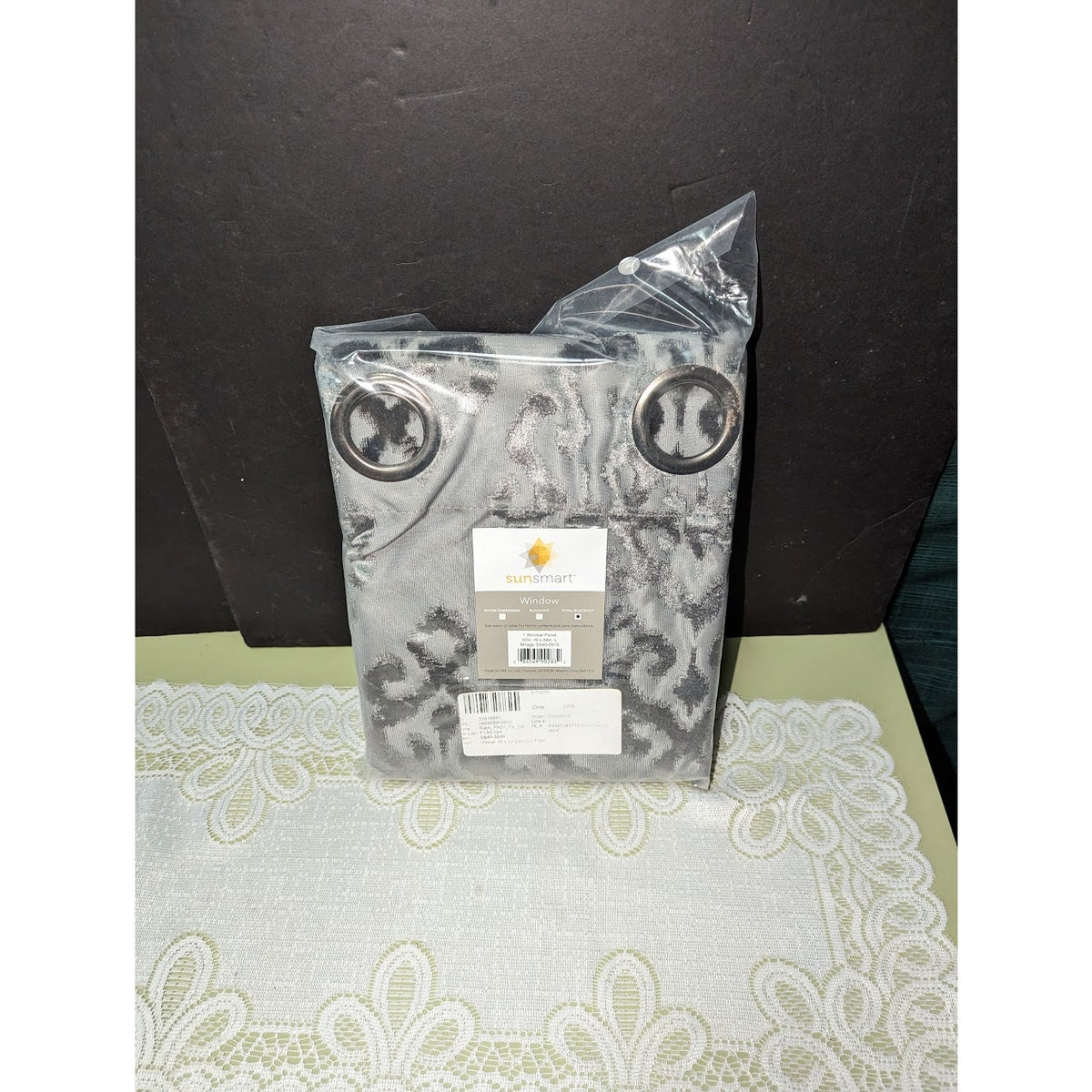 Sunsmart PAIR 50" X 84" Curtain Panel Mirage Damask Total Blackout Charcoal NEW