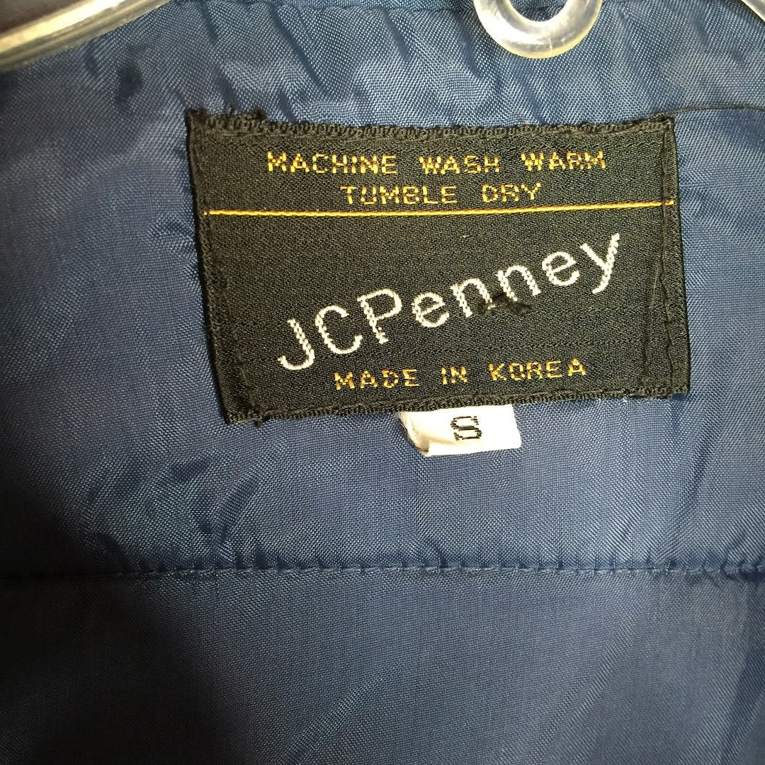 JC Penney Blue Vintage Puffer Vest Pockets Puffer Small Snap Front sleeveless