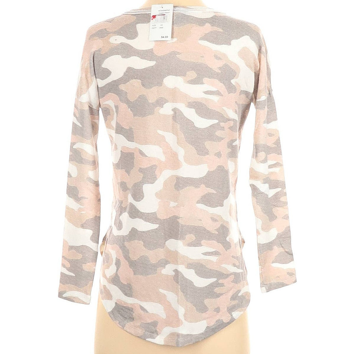 Bobeau Long Sleeve T-Shirt Size XS Tan Cream Camouflage Shirt Casual