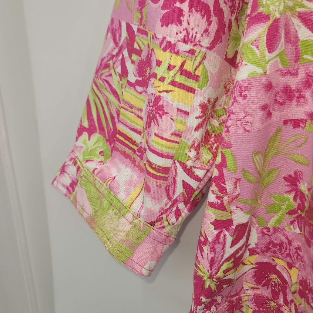 Draper & Damons Womens 2X Casual Pink Yellow Lightweight Coat Jacket