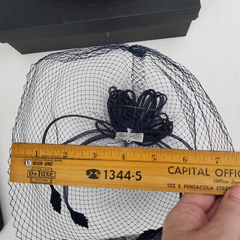 Vintage Whimsy Hat Netting Veil Hat Black Fascinator 1950s Veil Black Bow Net
