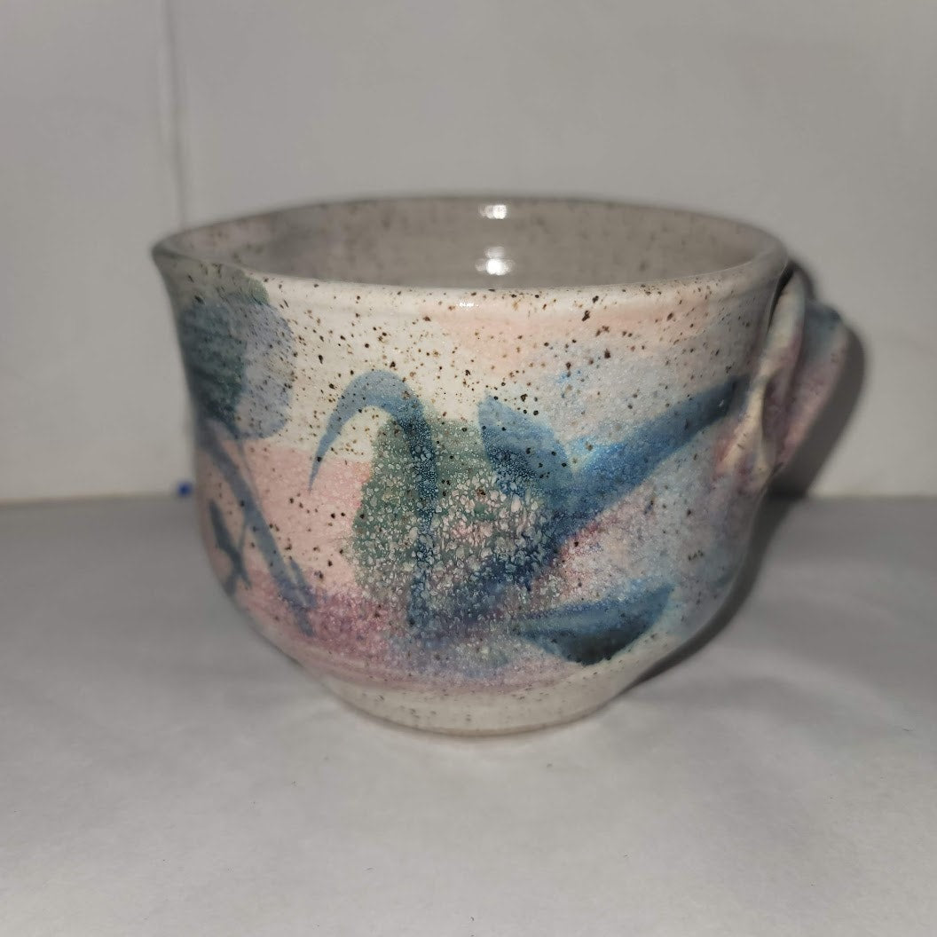 Handmade Signed Stoneware glaze Pottery Pink Blue Pitcher Jug Handle and Spout