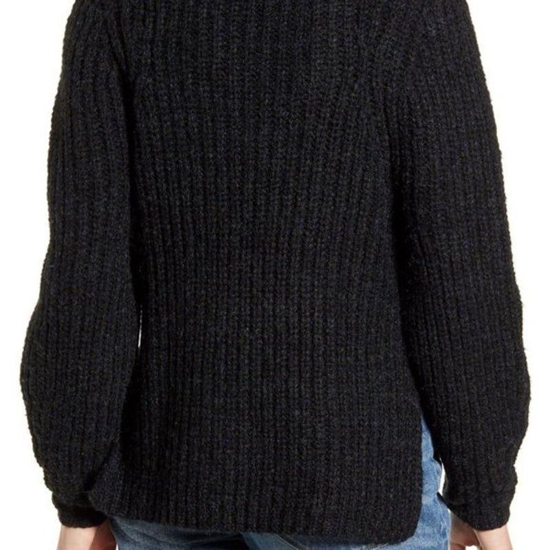 Leith Long Sleeve Black Sweater Large Standing collar split sides cable knit XL