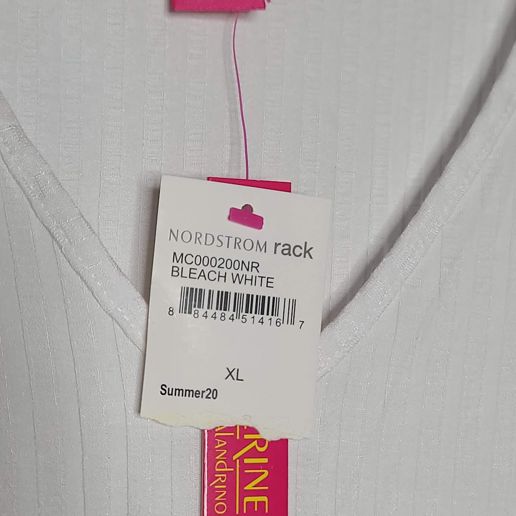 Catherine Malandrino White XL Blouse TOP Short Sleeve Straight Hem Shirt NEW $68