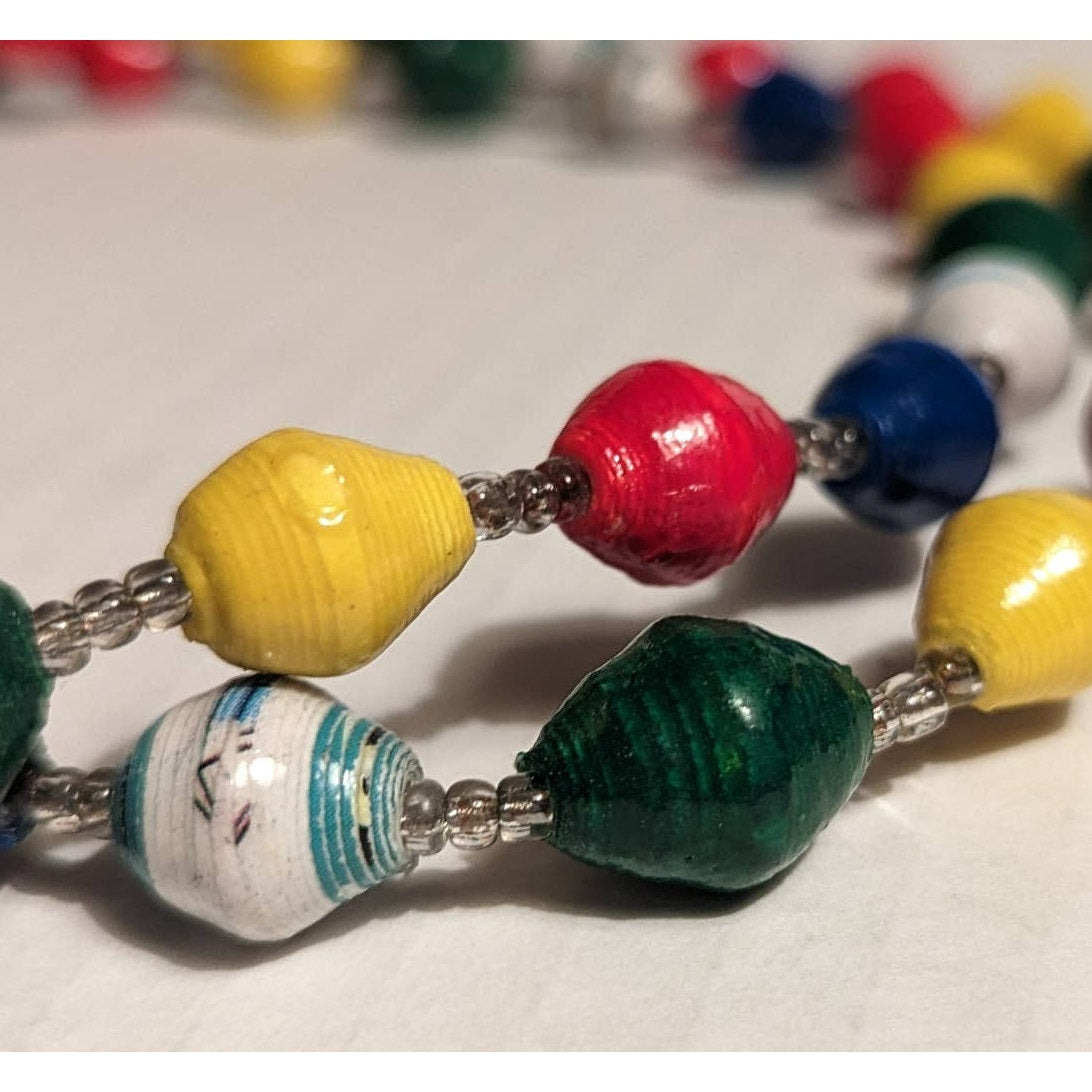 Vintage Handmade Jewelry Rainbow Single strand Sealed Paper Beads Necklace 38"