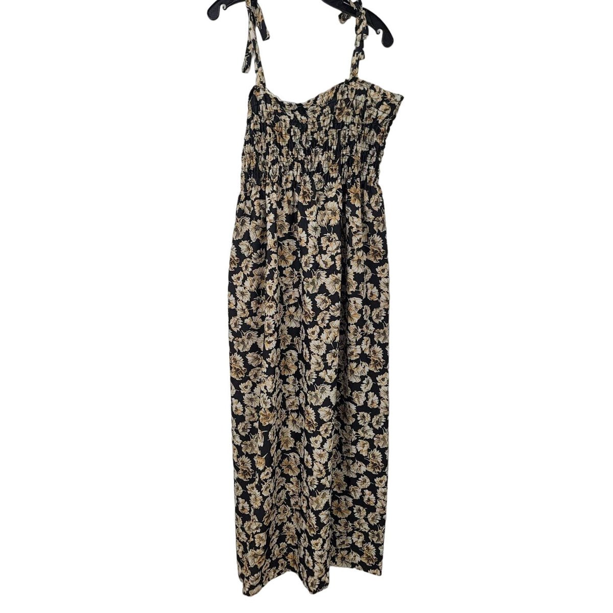 Vintage Floral Midi Spaghetti Strap Dress Matching Shawl Scarf Smocked Bust L/XL