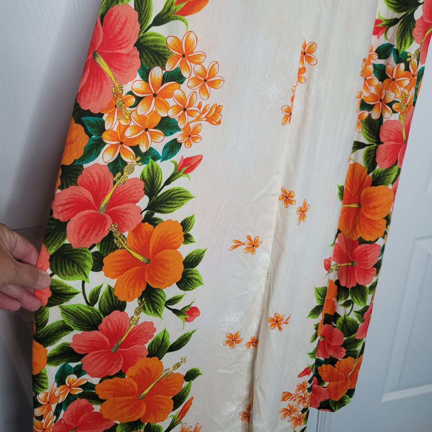 Ui Maikai Hawaiian Dress Maxi Cotton Vintage 1960's Orange Floral Wedding Medium
