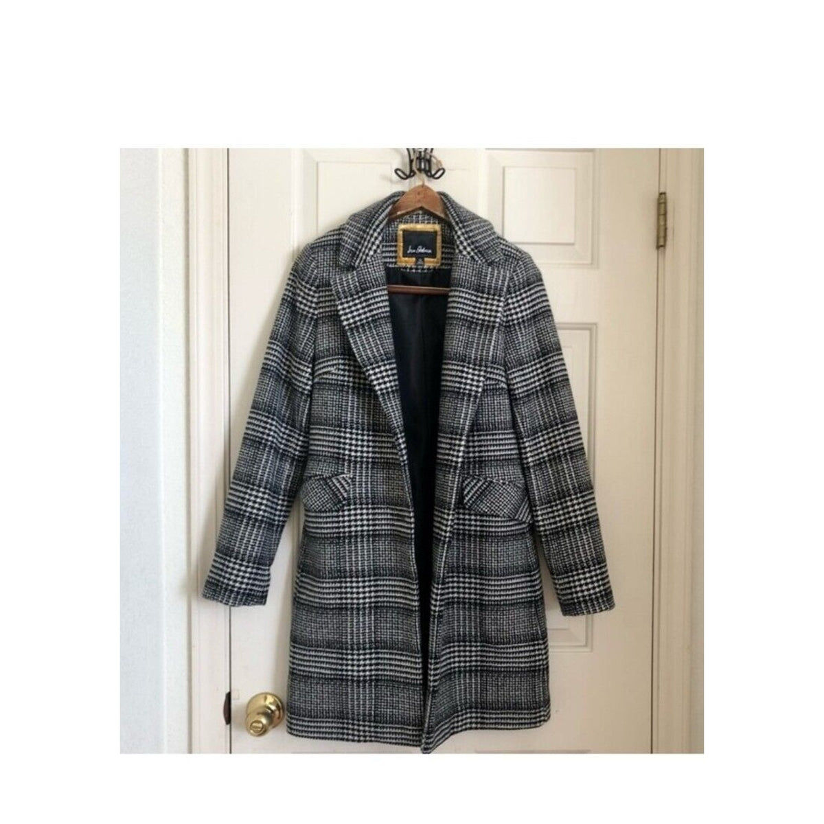 New Sam Edelman Large Houndstooth Wool Blend Coat Jacket Womens NWT