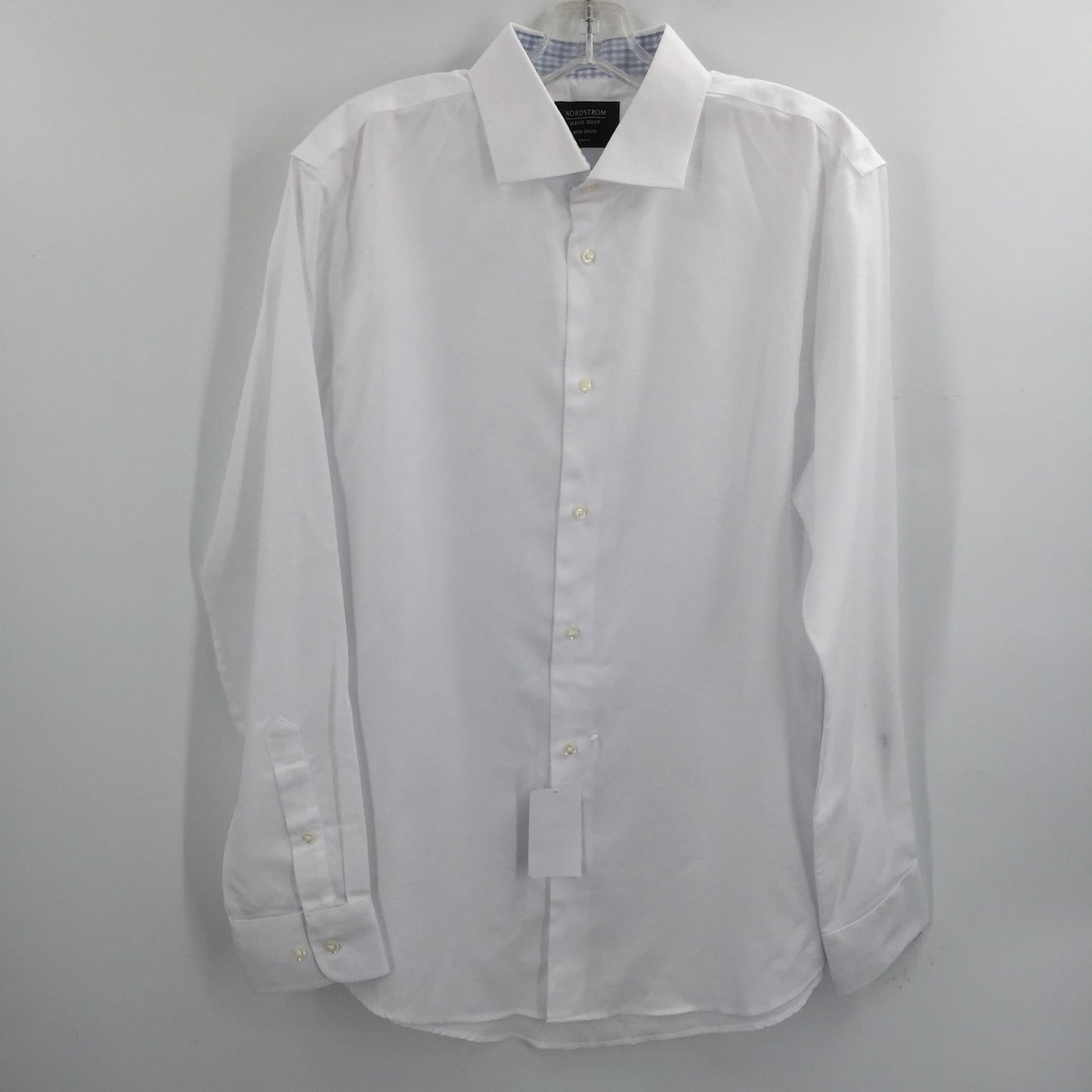 NORDSTROM 17.5" MEN'S SHOP Trim Fit Non-iron Dress Shirt White Triangle Dobby